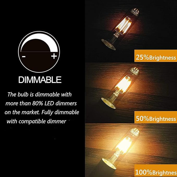 T10 LED Bulbs 2200K Warm White, 4W Amber Colored Tubular Edison Light Bulbs, E26 Medium Base,40 Watt Equivalent, Dimmable Tube Vintage Led Bulbs, LED Filament Bulb for Desk Lamp, Display Pendant Light