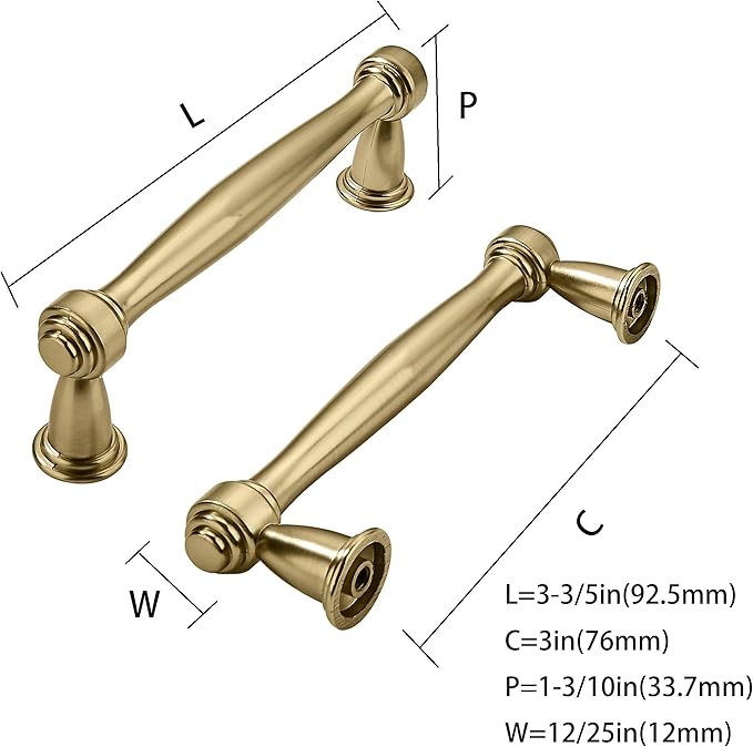 khtumeware 10 Pack 3 Inch(76mm) Brushed Brass Cabinet Pulls Satin Brass Kitchen Cabinet Handles Kitchen Cabinet Hardware for Cupboard Drawer Handles Dresser Pulls