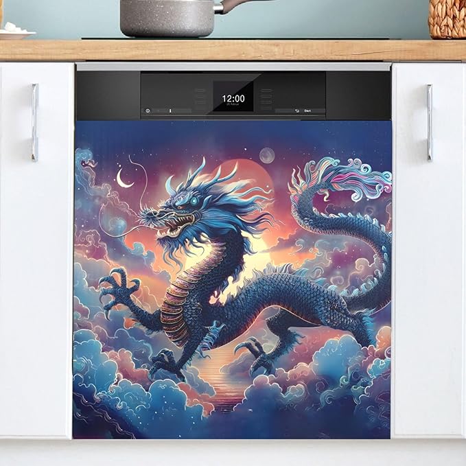 Beautiful Dragon Dishwasher Magnet Cover Front Dishwasher Cover Magnetic Home Cabinet Decals Appliances Stickers Refrigerator Decor, 23x26in
