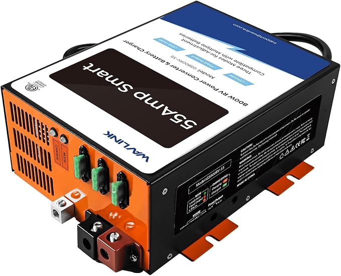 WAVLINK 55 Amp RV Power Converter, 120V AC to 12V DC Battery Charger with 3 Smart Charging Modes, 13V-16.5V Adjustable Operating Range, Multi-Stage Charging