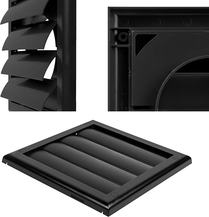 Repa Market 4 Inch Vent Cover - Black Plastic Shutter Wall Vent Cover - Louvered Vent Cover for Outdoor - Hood Vent, Exhaust Vent for Bathroom, Kitchen, House HVAC Air Duct Vent Cover Outside
