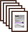 Americanflat 9x12 Picture Frame with Polished Plexiglass - Set of 5 - Use as 6x8 Frame with Mat or Display 9x12 Photo Without Mat - Galleria Collection - Picture Frames for Wall Display - Mahogany