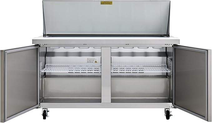 Kratos Commercial Refrigerator, Mega Top Sandwich/Salad Prep Table, 48" Wide Stainless Steel Refrigerated Prep Table with 18 Food Pan Capacity (67K-035)