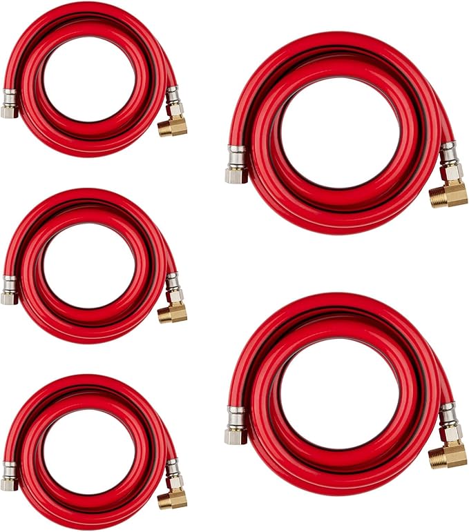 5 Pack Foskan 6FT Red PVC Dishwasher Hose With 3/8" Comp x 3/8" MIP Brass 90 Degree Elbow,Flexible Water Line Connector for Standard Dishwashers （6FT）