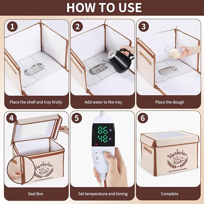 Folding Bread Proofing Box 68-131℉ Temp Control & 99H Timer, Wanbaker Dough Proofer Box for Sourdough, Bread Baking, Pizza, Yogurt, Kombucha 6-Layer Fabric