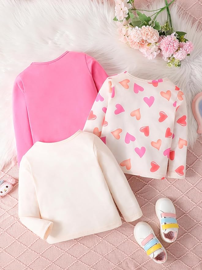 3 Pack Toddler Girls Shirts Long Sleeve Shirt for Girls Tees Kids Tshirts Clothes Fall Tops T-Shirt 2-8 Years