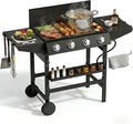 3 in 1 Propane Griddle Grill Stove Combo,4-Burner Propane Gas BBQ Grill with Porcelain-Enameled Cast lron Grates & Plate, 52,000 BTU Barbecue Combo Grill for Outdoor Cooking Camping Patio Backyard