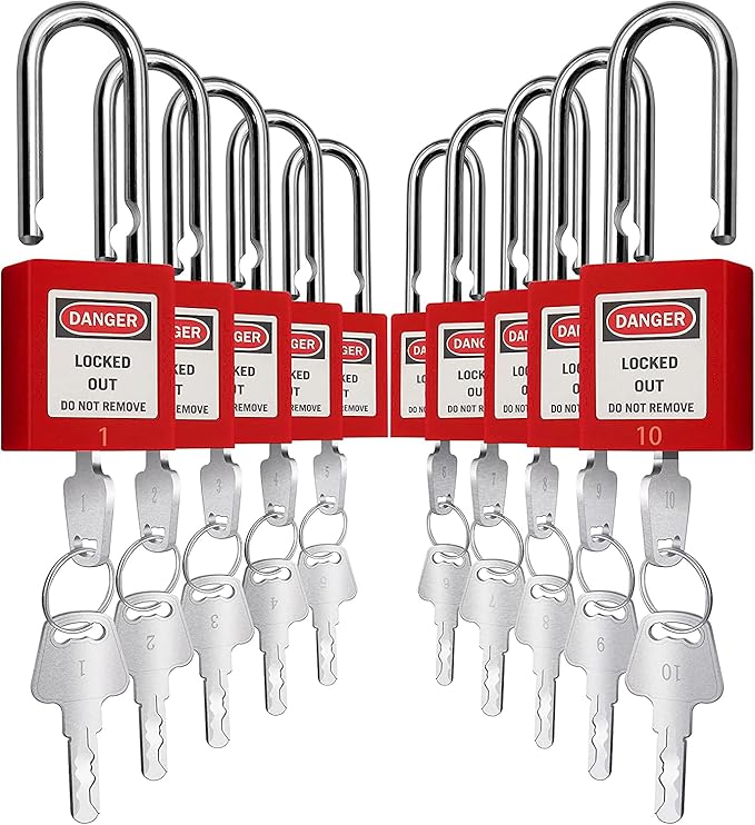 SAFBY Lockout Tagout Locks, Safety Padlock, Keyed Differently Loto Safety Padlocks for Lock Out Tag Out Kits Station (Red 1-10)