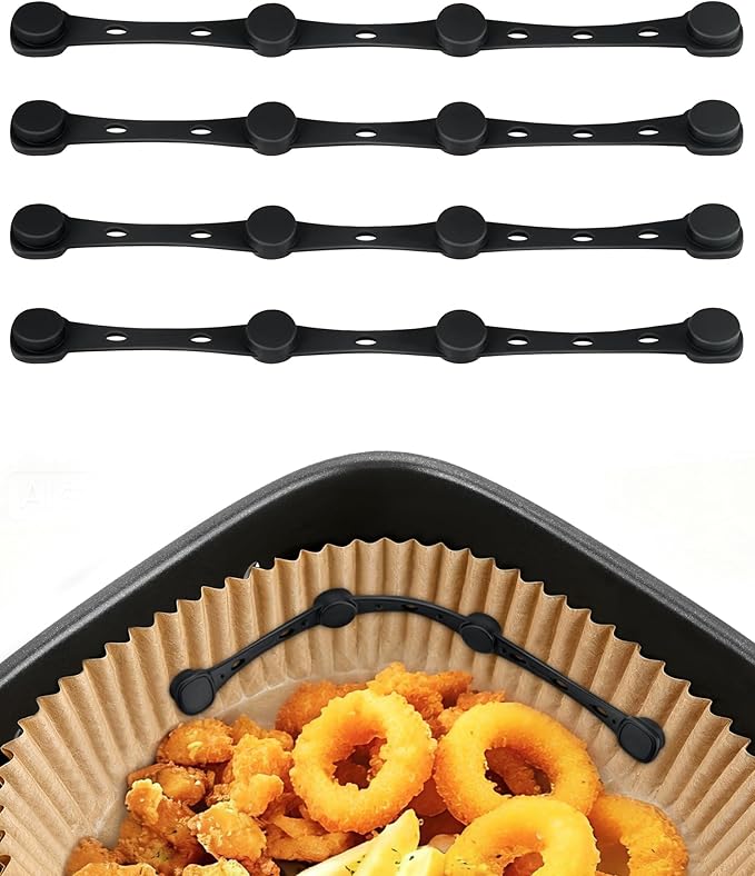 Air Fryer Magnets for Parchment Paper, 4Pcs Non-Segmented Design Air Fryer Accessories Locks Liner Magnet Silicone Buckle for Holding Down Disposable Safely, Prevent Covering Food＆Paper to Burn