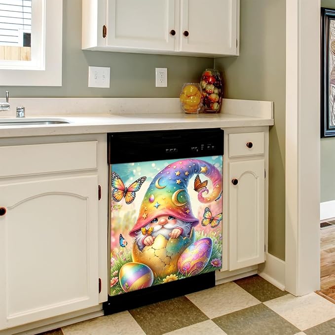 Happy Easter Gnome Eggs Dishwasher Magnet Cover Magnetic Dishwasher Decorative Cover Front Dishwasher Door Covers Reuseable Dishwasher Covers Decal for Kitchen Home Decorative