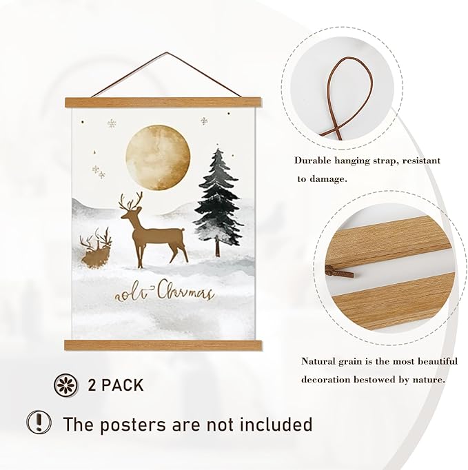 Artmag 2 Pack Magnetic Poster Hanger Frame, 47x36 47x30 47x60 Light Wood Wooden Magnet Canvas Artwork Print Dowel Poster Hangers Frames Hanging Kit (Teak Wood, 47", 2 Packs)