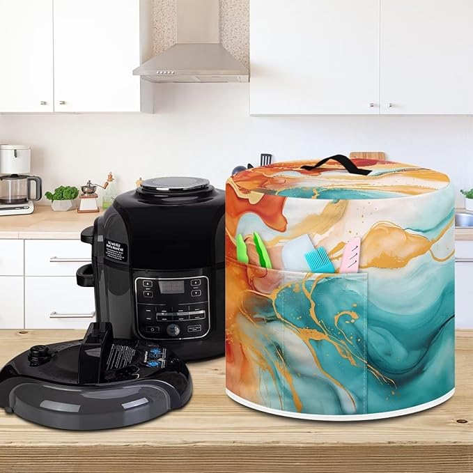 Flashideas Marble Print Pressure Cooker Cover for Women Dust-proof Cover for Rice Cooker Air Fryer Kitchen Appliance Covers with Top Handle and Pocket Home Kitchen Decor Gifts for Friends