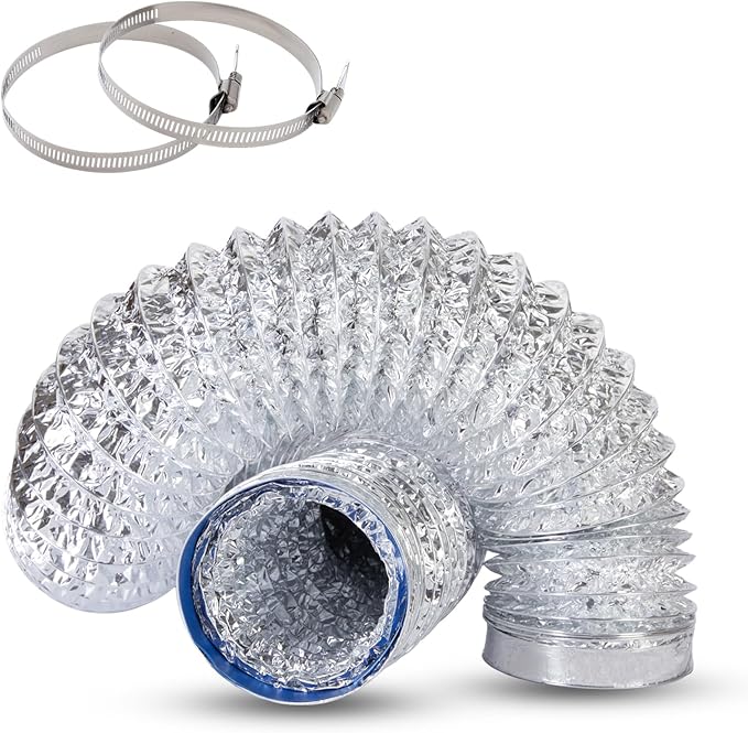 Dryer Vent Hose 4 Inch x 3FT - Flexible Aluminum Dryer Hose with 2 Clamps - Heavy-Duty 6-Layer Dryer Vent Hose for Tight Spaces, HVAC, Bathroom, and Kitchen Exhaust Ventilation