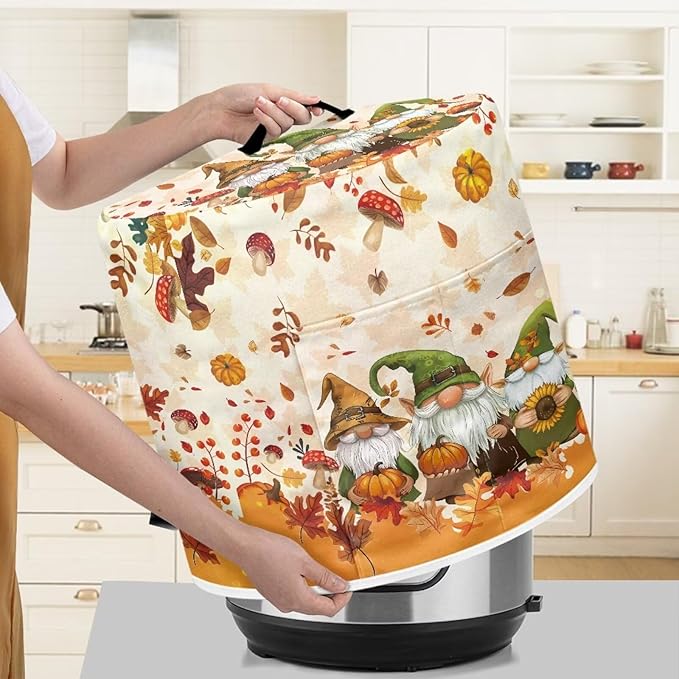 Insulated Pressure Cooker Cover Rice Cooker, Air Fryer and Crock Pot, 3 Qt Dust Cover with Pocket Thanksgiving Day Decor Gnome Maple Leaf