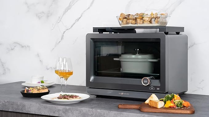 VAL CUCINA 7-in-1 Steam Convection Oven Countertop with Air Fry, Bake, Sous Vide, Ferment, Built-in Recipes & VAL Board Cutting Board, Creates Storage Space, Protects Cabinets