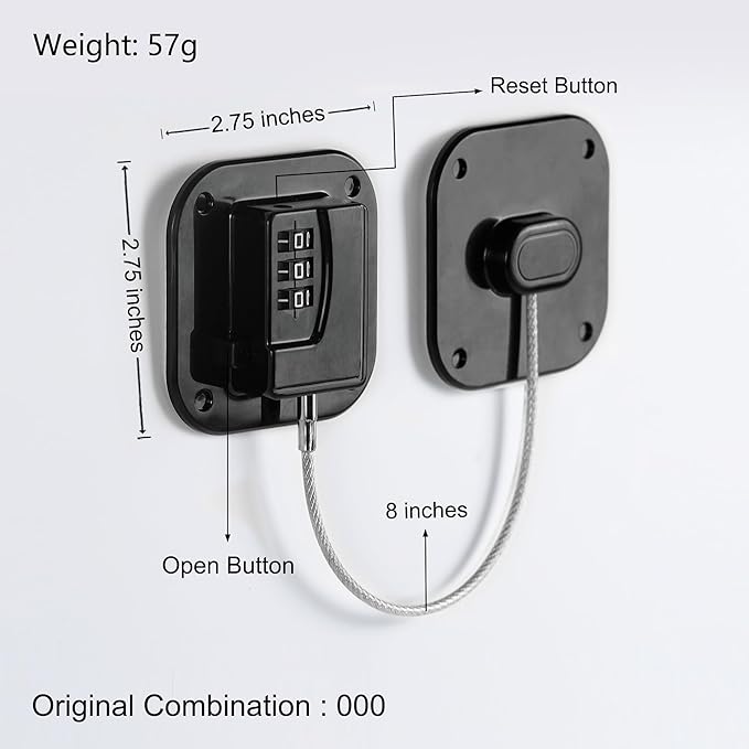 Refrigerator Lock, Heavy Duty Fridge Lock, Combination Lock for Refrigerator Cabinets, Drawers, Safety, Easy Install No Keys Needed (Black-1Pack)