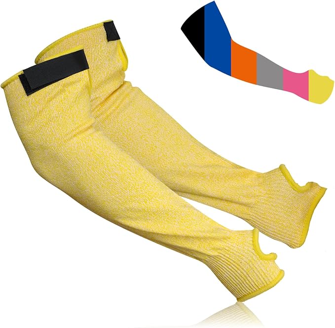 Cut Resistant Arm Sleeves ANSI Level A6, Kitchen Arm Thumb Hole Protectors for Thin Skin & Bruising, for men & women- Industrial Arm Guards for Welding, Glass Handling, Pet Grooming(yellow)
