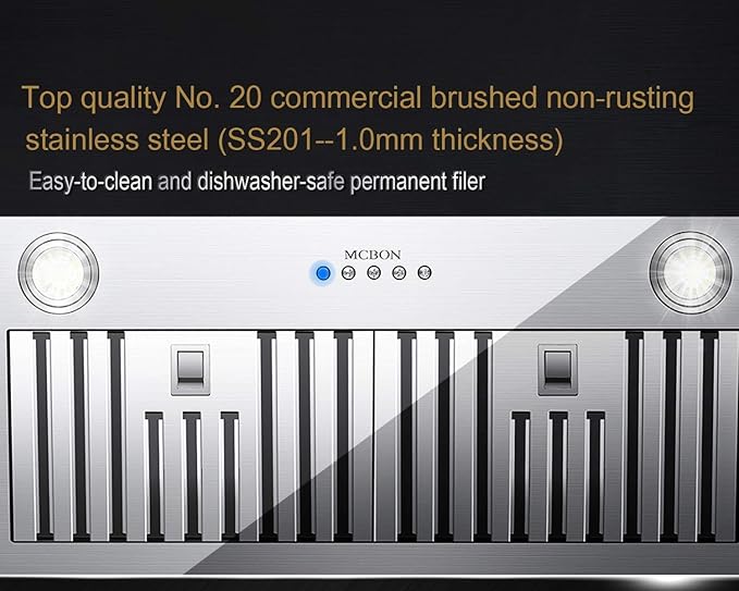 MCBON Range Hood Insert 30 inch, 600 CFM Vent Hood Insert, Ultra-quiet Range Hood Insert, Built In Kitchen Hood, Insert Range Hood, Stainless Steel range hood, IE71-30