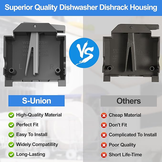 UPGRADED W10195372 W10195373 Dishwasher Dishrack Adjuster Housing Left Right Hand for Whirlpool Dishwasher Top Rack Parts,WDT750SAHZ0 WDT730PAHZ0 Upper Rack Parts,For Kenmore 665 Dishwasher Parts