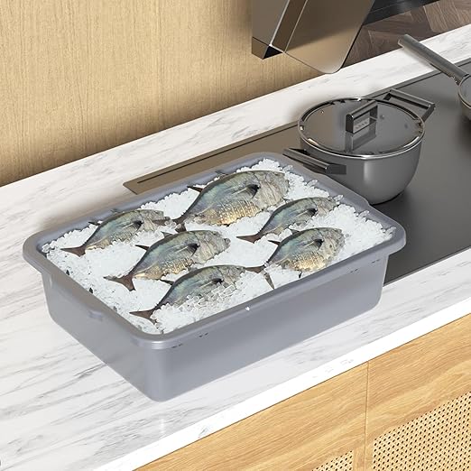 6-Pack 24 L Commercial Bus Tub, Plastic Bus Box, Gray