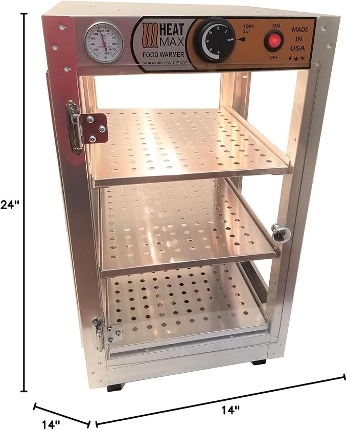 HeatMax 14x14x24 Commercial Food Warmer, Pizza, Pastry, Patty, Empanada, Hot Food, Concession, Catering, Convenience Store, Display Case - Made in USA with Service and Support