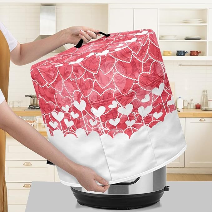 Pink Love Heart Print Air Fryer Cover 3 Quart Valentine's Day Theme Kitchen Appliance Dust Cover for Pressure Cooker Cover/Toaster/Oven/Rice Cooker/Steamer