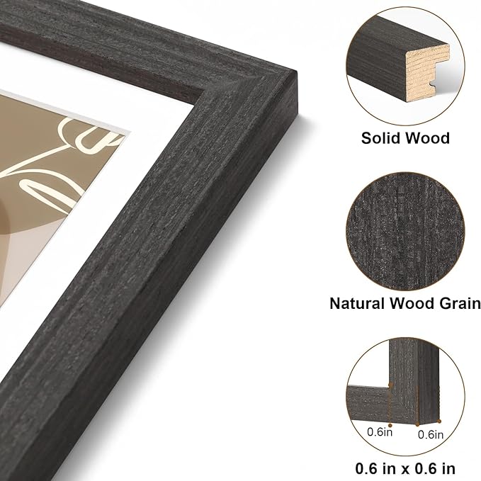 Vittanly 16x20 Picture Frame, Solid Wood Frame with Plexiglass, Includes 11x14 Mat, Wall Hanging or Tabletop for Photos, Home Decor, Black, 1 Pack