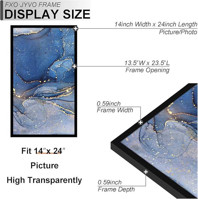 14x24 Poster Frame Set of 3, Black Frame for 14 x 24 Inch Picture Poster Photo, Light Weight and High Transparent 14 by 24 Frame for Wall - 3 Pack/Black/14 x24