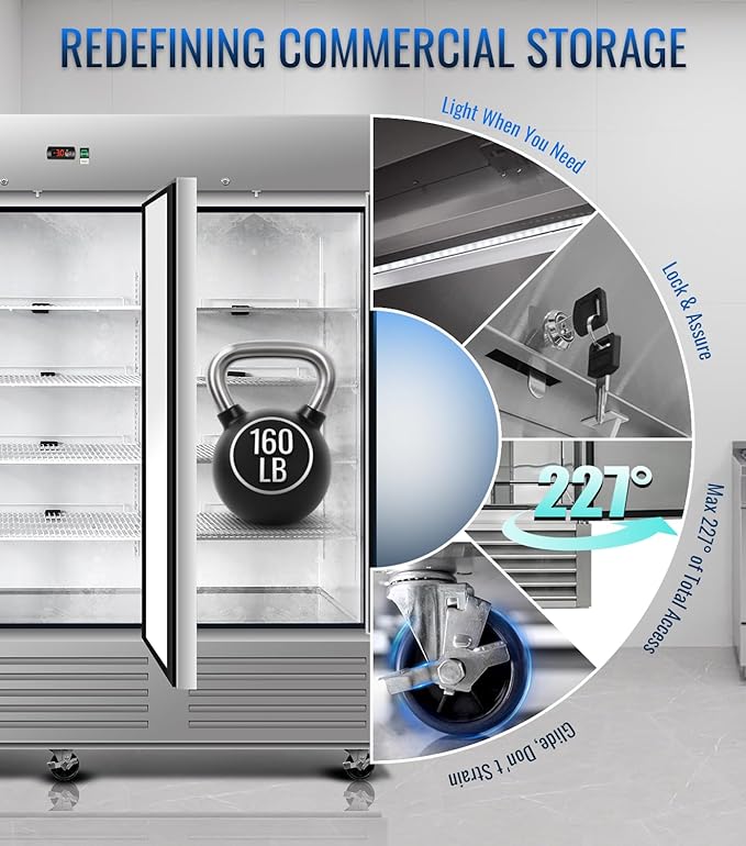 81" W Commercial Freezer, ETL Certified 72.6 Cu.ft Stainless Steel Reach-in Upright Freezer,Auto Defrost,Fan Cooling,Digital Temperature Control (-10°F - 10°F) Used to Restaurant,Bar,Shop