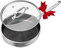 DELARLO Tri-Ply Hybrid Stainless Steel 10 Inch Saute Pan,3QT Chef Cooking Pan,Anti-Scratch,Compatible with All Cooktops,Oven Up to 660℉,Chicken Fryer,Dishwasher-Friendly（Detachable handle）