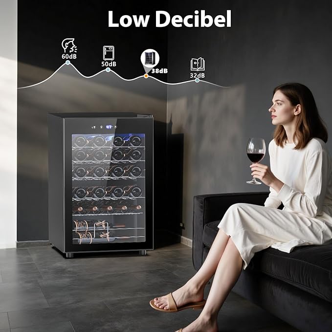 Wine Cooler Refrigerator 4.4Cu.ft, 37 Bottle Freestanding Cabinet Wine Cellars, Wine Fridge with Glass Door for Home Use, Protecting Your Reds and Whites