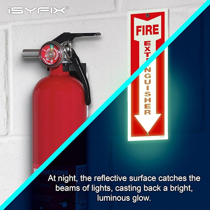 iSYFIX Fire Extinguisher Reflective Signs – 10 Pack 4x12 Inch – 40 mil Thick Polystyrene Plastic, Laminated for Ultimate UV, Weather, Scratch, Water & Fade Resistance, Indoor & Outdoor