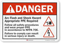 SmartSign 3M Engineer Grade Reflective Label, Legend "Danger: Arc Flash and Shock Hazard PPE Required" with Graphic, 7" high x 10" wide, Black/Red on White