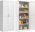 71" Kitchen Pantry Storage Cabinet,White Tall Storage Cabinet With Doors and 4 Shelves,Metal Food Pantry Cabinets for Kitchen Storage,Freestanding Cupboard for Dining Living Room,Assemble Required