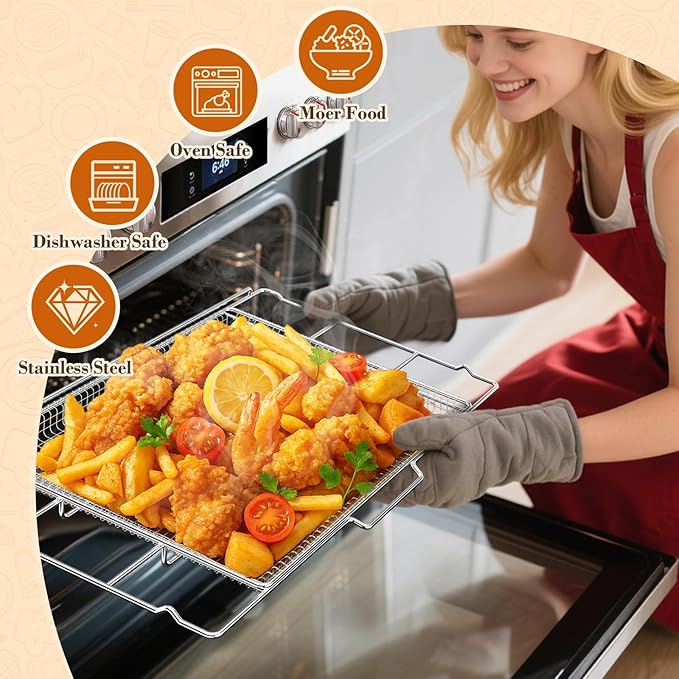 Air Fryer Tray for Frigidaire, Amana 30 inch Gas Range Oven, Air Fryer Basket Tray Set for Frigidaire Wall Ovens Ranges, Universal Stainless Steel Air Fryer Tray, Mesh Air Fryer Basket for Gas Grill