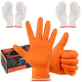 BBQ Gloves for Grilling Disposable Heat Resistant - 100 Nitrile Gloves + 4 Reusable Cotton Liners for Cooking Smoker -Orange XXLarge
