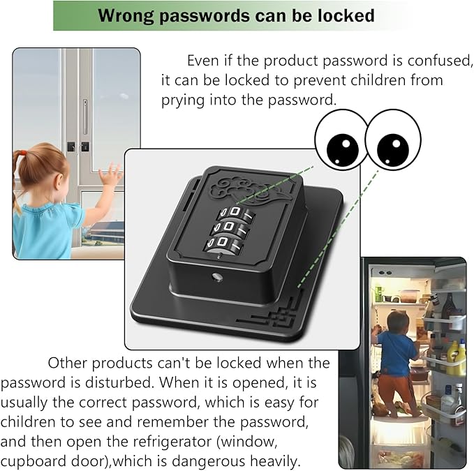 4 Pack Refrigerator Locks with 3 Digit Code, Easy Install Fridge Lock Combination, Premium Freezer Lock, Child Proof Cabinet Locks for Refrigerators, Drawers, Closets, Windows (Black)