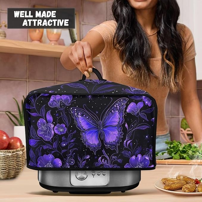 Purple Butterfly 6-8 Qt Slow Cooker Cover Holder Bag Appliance Dust Covers Decorations for Kitchen Living Room Table