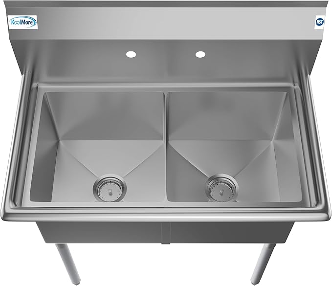 KoolMore - SB151512-N3 2 Compartment Stainless Steel NSF Commercial Kitchen Prep & Utility Sink - Bowl Size 15 x 15 x 12", Silver