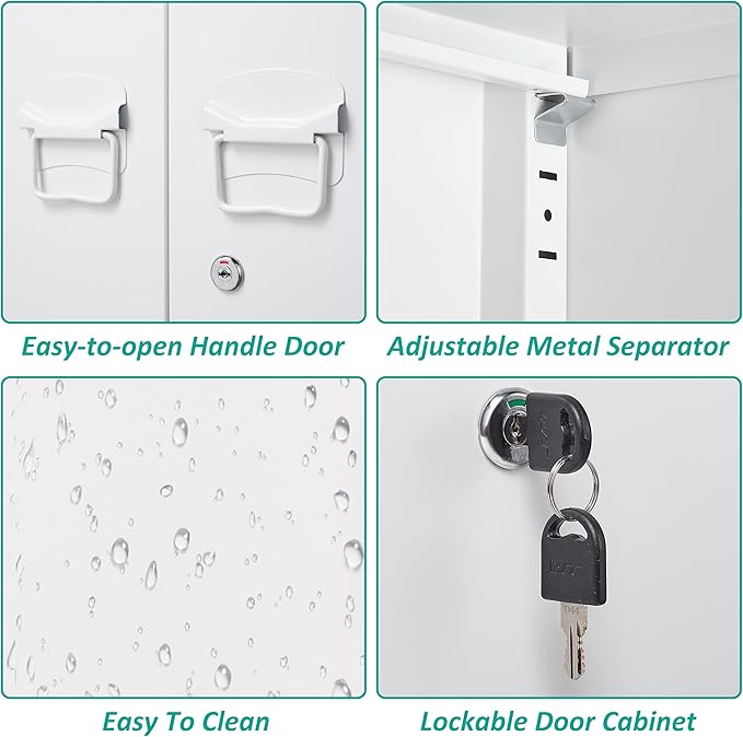 SISESOL White Metal Cabinet with Doors and Shelves,40" Metal Storage Cabinet with Lock Door Adjustable Shelf,File Cabinets for Home Office,School,Kitchen,Garage Storage Tool Cabinets