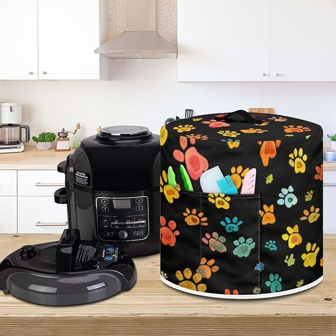 Flashideas Colorful Dog Paw Prints Pressure Cooker Cover for Women Insulated Rice Cooker Cover with Easy to Clean Lining Stain Resistant Dust Cover with Pockets for Instant Pot 6 Quart Appliance Cover