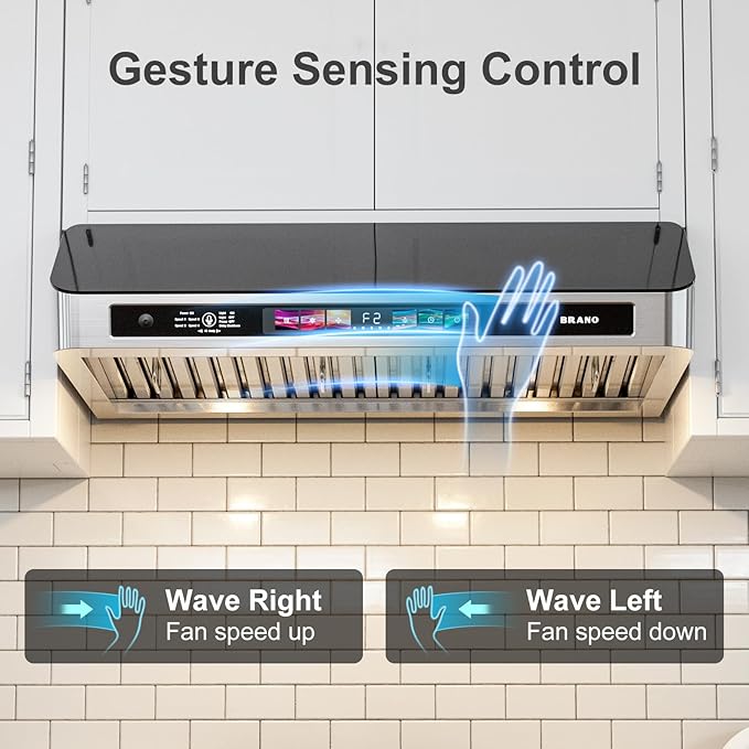 Under Cabinet Range Hood 30 Inch with Voice/Gesture/Touch Control, 900 CFM Kitchen Hood Vent with 4-Speed Exhaust Fan, Memory Mode, Adjustable Lights, Baffle Filters