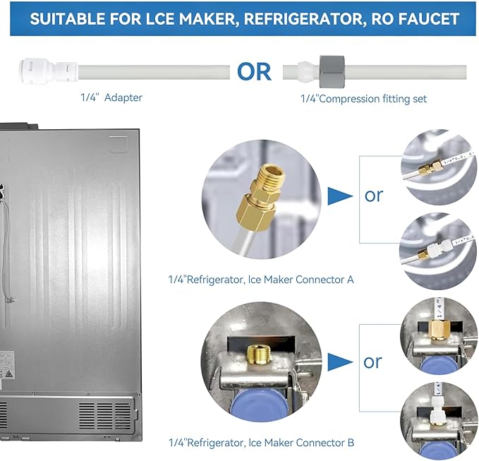 16.4 feet Refrigerator Water Supply Hose Kit Compatible with RO Reverse Osmosis Systems and Ice Maker Water Supply Assemblies Faucet Water Filter Connector Quick-Connect Fitting Water Hose Splitter