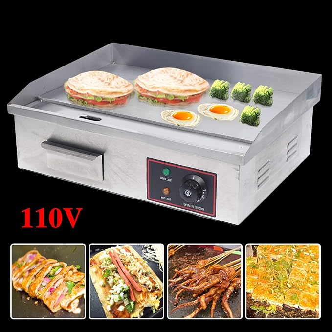 Electric Griddle, 1600W Flat Top Grill 50-300℃/122-572℉, Stainless Steel Teppanyaki Grill for Home Restaurant Snack Shop Street Food