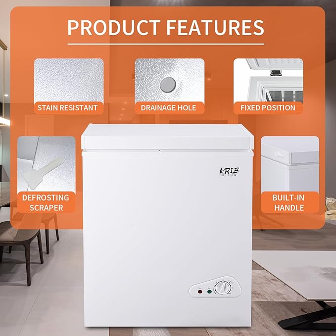 7.0 Cu.Ft Compact Chest Freezer with Removable Basket, Krib Bling Top Door Open Freestanding Deep Freezer with 7 Gears Temperature Adjustment, Ideal for Home, Kitchen & Office, White