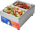 Treshin 2 Pan Commercial Food Warmer, Stainless Steel Bain Marie Food Warmers Steam Table 15 Qt 1200W with Temperature Control & Lid for Home, Catering, Restaurants