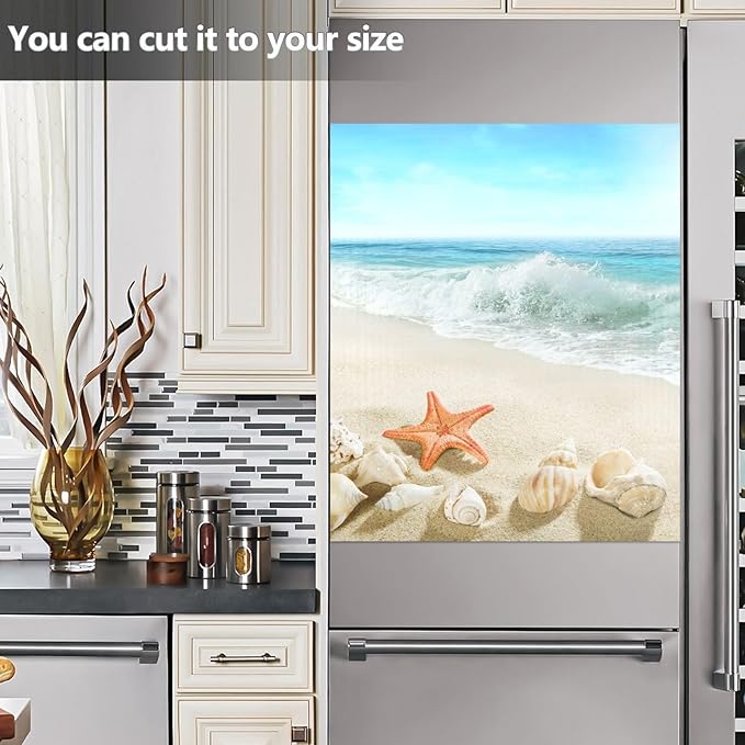 Summer Beach Starfish Seashells Dishwasher Magnet Cover Sticker Magnetic Refrigerator Panel Sticker Decorative Front Door Decal