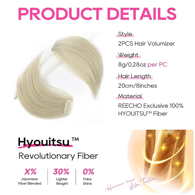 REECHO Clip in Hair Volumizer, Short Thick Clip in Hairpieces Adding Extra Hair Volume Extensions for Women with Thin Fine (Pearl Ash Blonde, 8 Inch(Pack of 2))