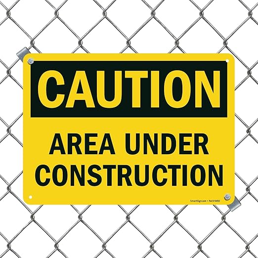 SmartSign - U9-1377-NP_10x14 "Caution - Area Under Construction" Sign | 10" x 14" Plastic Black on Yellow