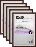 Americanflat 12x18 Poster Frame with Polished Plexiglass - Set of 5 - Use as 11x17 Frame with Mat or Display 12x18 Photo Without Mat - Galleria Collection - Picture Frames for Wall Display - Mahogany